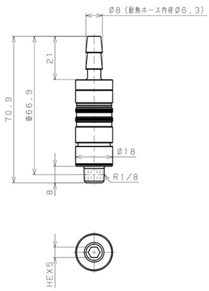 Bản vẽ kỹ thuật Bộ Đầu Ngạnh Nối Ống Dẫn Điều Khiển Nhiệt Độ Khuôn Đúc Dạng Thẳng, Có Van Tự Ngắt Pisco ASC10-ID06B01