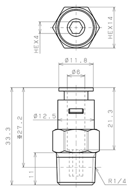 Bản vẽ kỹ thuật Đầu Nối Nhanh Khí Nén Dạng Thẳng Thân Lục Giác Ren Ngoài Pisco APC6-02
