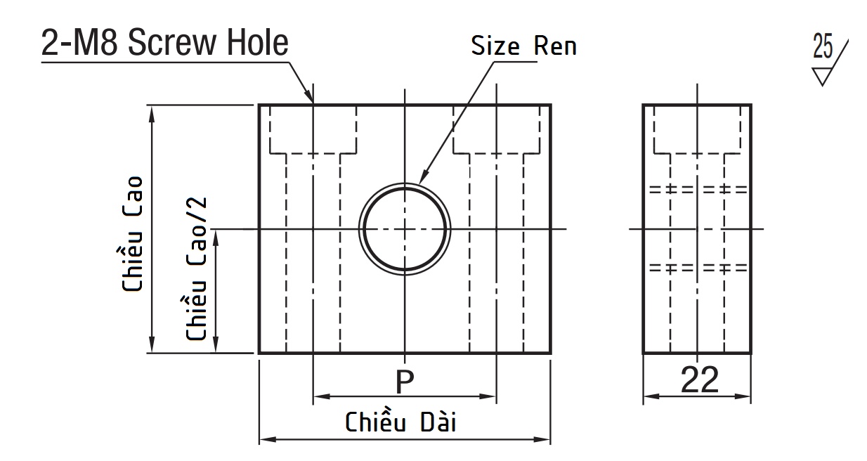 Bản vẽ kỹ thuật Threaded Stopper Blocks - Counterbored Holes - Fine STBS8-30