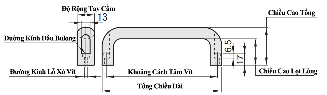 Bản vẽ kỹ thuật Tay Nắm Cửa Chữ U Nhôm Sơn Tĩnh Điện Đen Nhám W 26 mm x L 116 mm (UADR116)