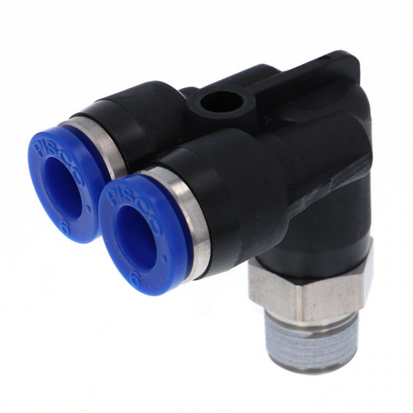 Đầu Nối Nhanh Khí Nén Hai Nhánh Cong 90° Ren Ngoài Pisco SPAX6-M6