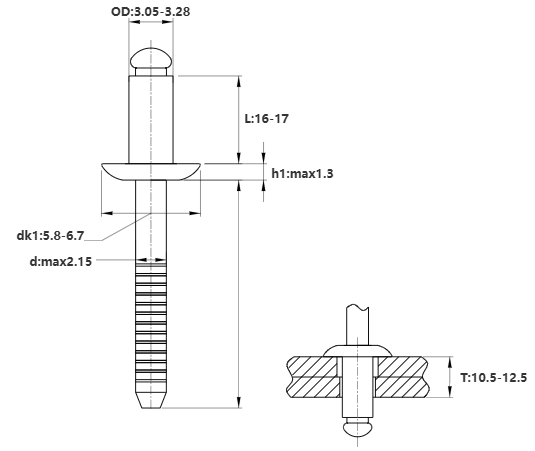 Bản vẽ kỹ thuật Rivet Inox 304 OD3.2x16mm (1000 Cái)