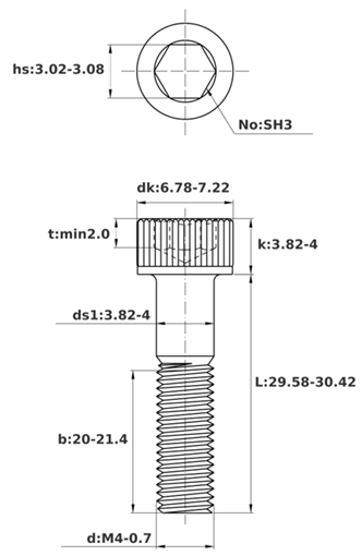 Bản vẽ kỹ thuật Lục Giác Chìm Đầu Trụ Inox 304 DIN912 M4x30 Ren Lửng