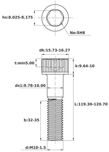 Bản vẽ kỹ thuật Lục Giác Chìm Đầu Trụ Inox 304 DIN912 M10x120 Ren Lửng