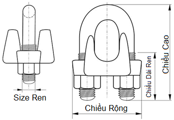 Bản vẽ kỹ thuật Ốc Siết Cáp 2 Chân Inox 304 8mm