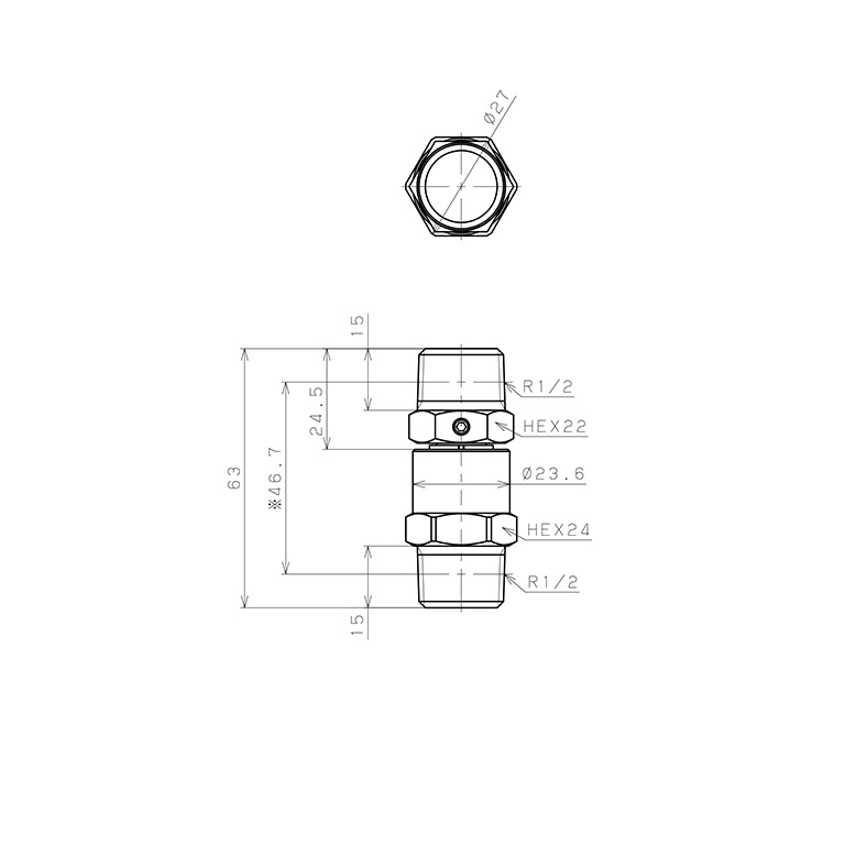 Bản vẽ kỹ thuật Nối Ren Ngoài Thân Lục Giác Có Khớp Xoay Tốc Độ Cao Pisco RHS04-04