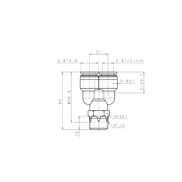 Bản vẽ kỹ thuật Đầu Nối Nhanh Khí Nén Dạng Chữ Y Ren Ngoài Pisco PX1/2-04-C