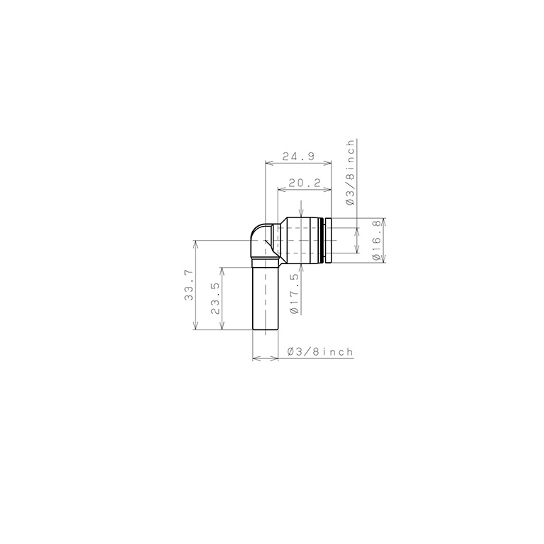 Bản vẽ kỹ thuật Đầu Nối Nhanh Khí Nén Giữa Ống Khí Và Fitting Dạng Cong 90° Pisco PLJ3/8