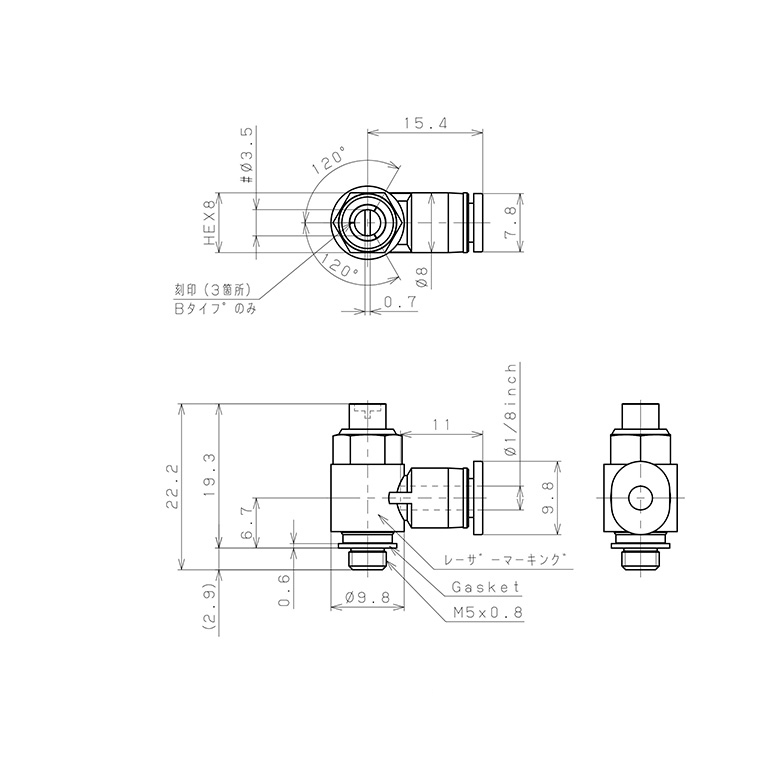 Bản vẽ kỹ thuật Van Tiết Lưu Khí Nén Đầu Vít Dẹp Pisco JSDC1/8-M5AW