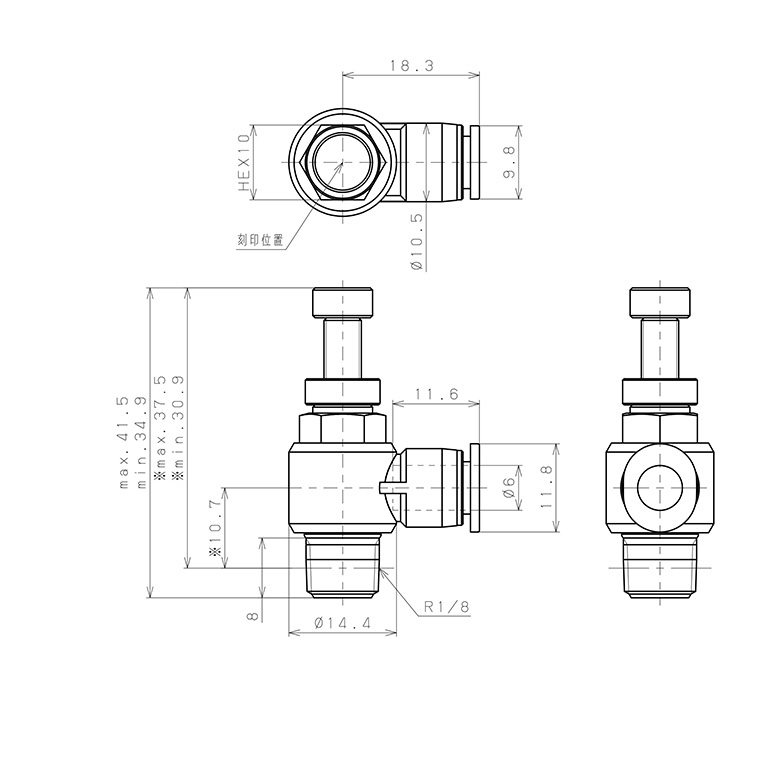 Bản vẽ kỹ thuật Van Tiết Lưu Khí Nén Pisco JSC6-01BW-C