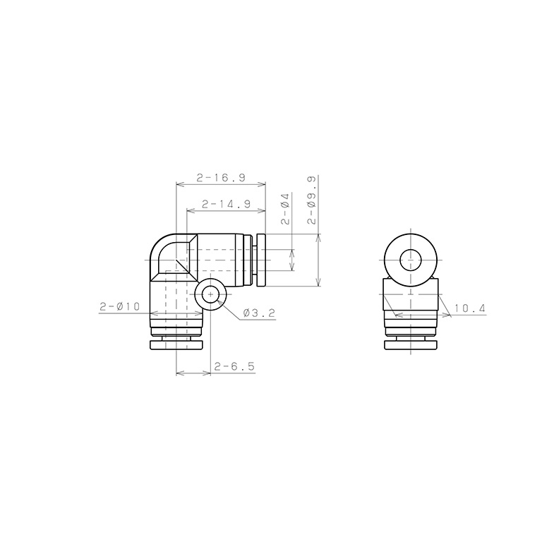 Bản vẽ kỹ thuật Đầu Nối Nhanh Khí Nén Cong 90° Pisco SPV4