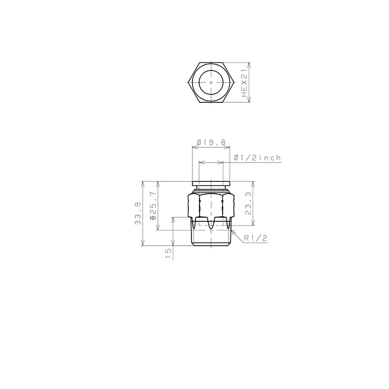 Bản vẽ kỹ thuật Đầu Nối Nhanh Khí Nén Dạng Thẳng Thân Lục Giác Ren Ngoài Pisco PPC1/2-04SUS-HN