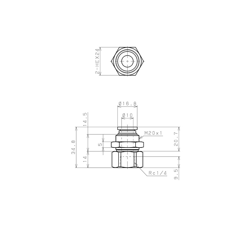Bản vẽ kỹ thuật Đầu Nối Nhanh Khí Nén Dạng Thẳng Ren Trong Ngoài Pisco SPMF10-02