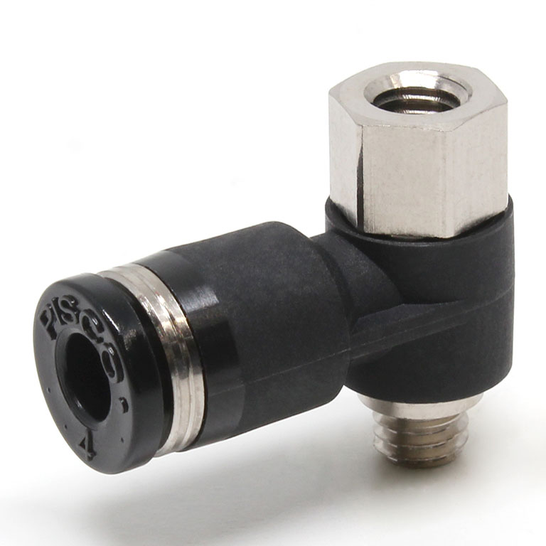 Đầu Nối Nhanh Khí Nén Cong 90° Đầu Lục Giác Trụ Ren Đực Cái Pisco PHF4-M5