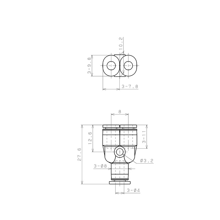 Bản vẽ kỹ thuật Đầu Nối Nhanh Khí Nén Chữ Y Pisco PY4MW-C