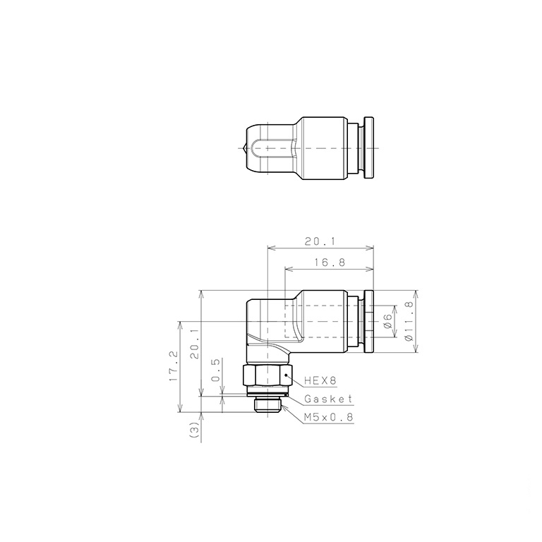 Bản vẽ kỹ thuật Đầu Nối Nhanh Khí Nén Dạng Cong 90° Ren Ngoài Pisco SSPL6-M5-C