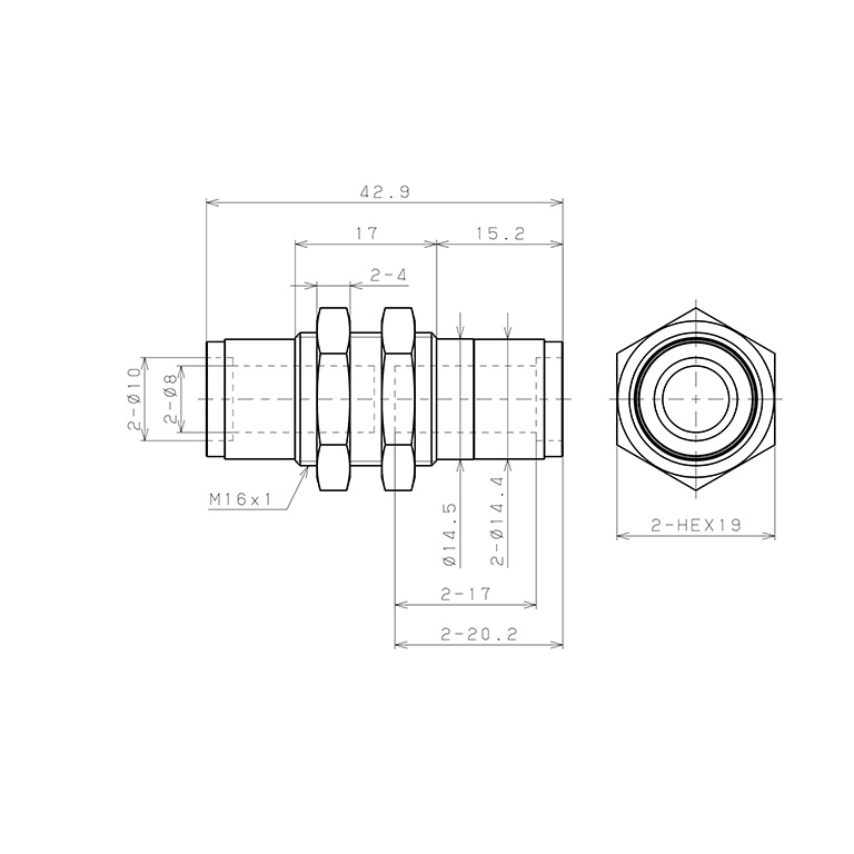 Bản vẽ kỹ thuật Đầu Nối Nhanh Khí Nén Dạng Thẳng Ren Ngoài Lắp Kẹp Vách Pisco KM8