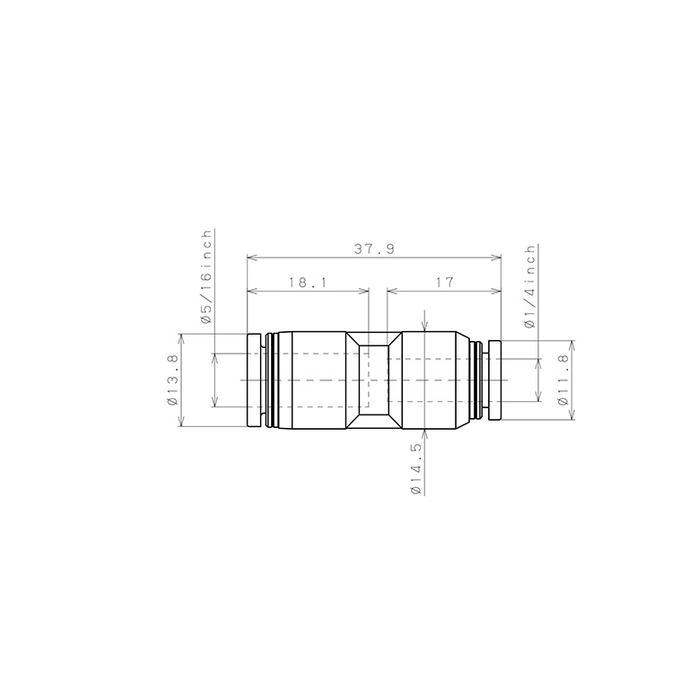 Bản vẽ kỹ thuật Đầu Nối Nhanh Khí Nén Dạng Nối Giẩm Pisco PG5/16-1/4W