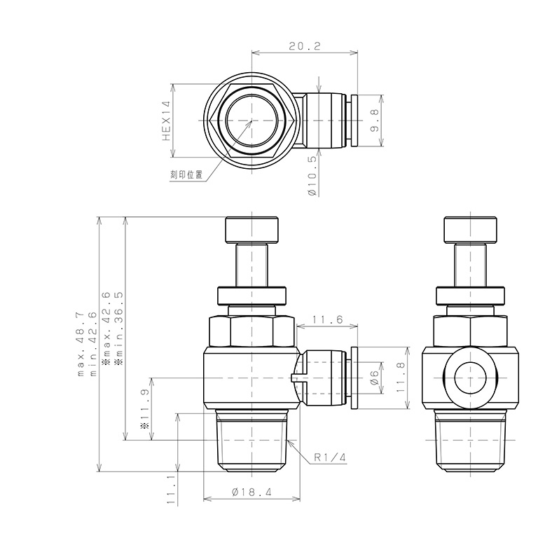 Bản vẽ kỹ thuật Van Tiết Lưu Khí Nén Lưu Lượng Thấp Pisco JSC6-02BL-C