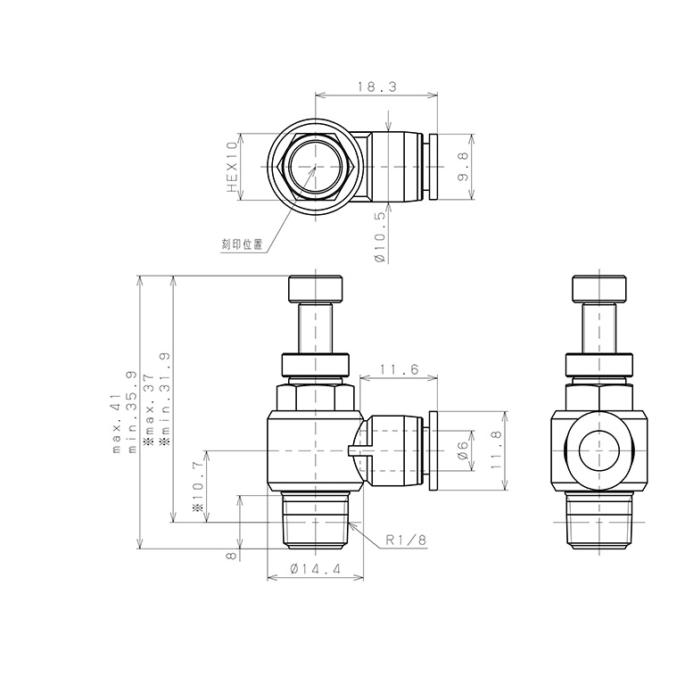 Bản vẽ kỹ thuật Van Tiết Lưu Khí Nén Lưu Lượng Thấp Pisco JSC6-01BLW