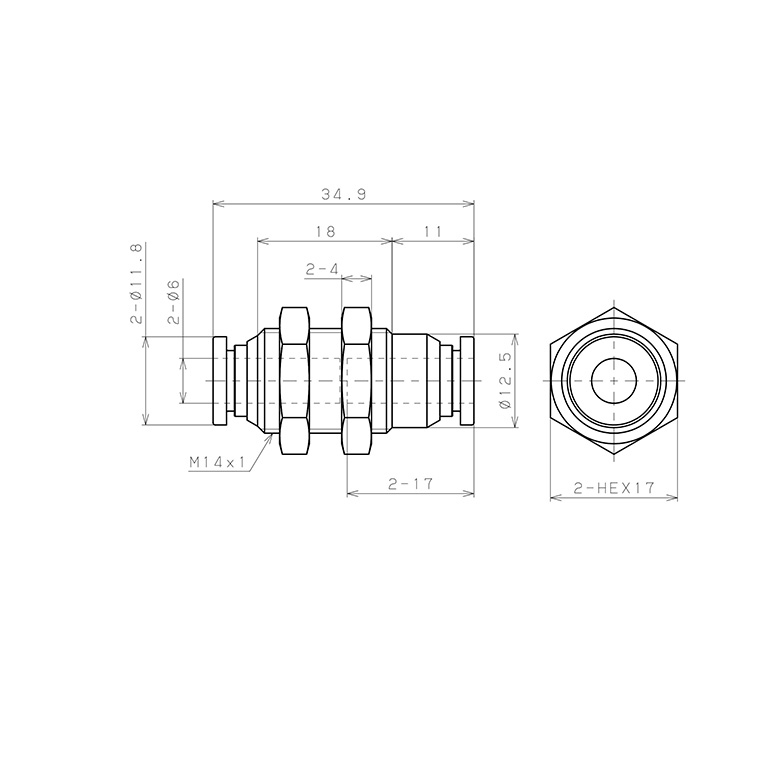Bản vẽ kỹ thuật Đầu Nối Nhanh Khí Nén Dạng Thẳng Ren Ngoài Lắp Kẹp Vách Pisco SPM6