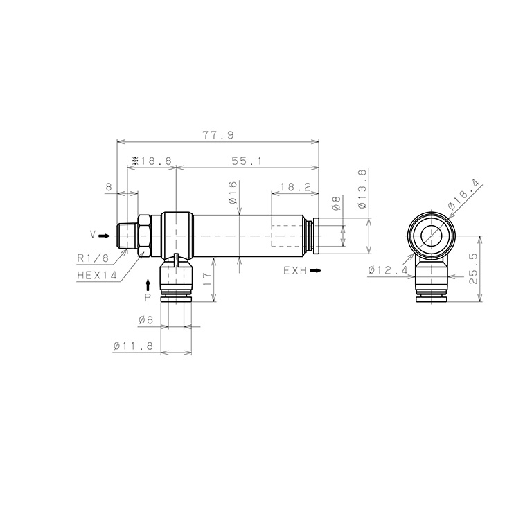 Bản vẽ kỹ thuật Bộ Tạo Chân Không Dòng VRL Pisco VRL50-010608