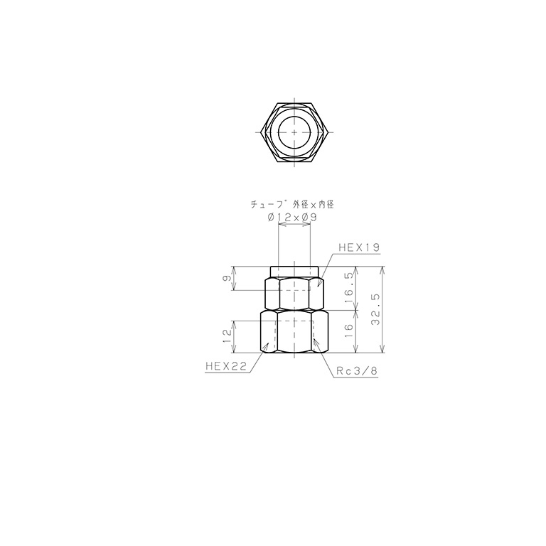 Bản vẽ kỹ thuật Đầu Ngạnh Nối Ống Có Đai Ốc Xiết Dạng Thẳng Thân Lục Giác Ren Trong Pisco NSCF1290-03