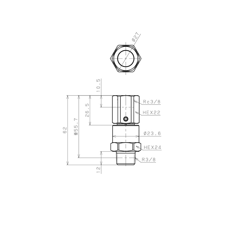 Bản vẽ kỹ thuật Nối Ren Trong Ngoài Thân Lục Giác Có Khớp Xoay Tốc Độ Cao Pisco RHF03-03