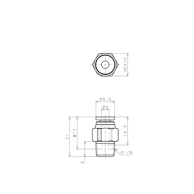 Bản vẽ kỹ thuật Đầu Nối Nhanh Khí Nén Dạng Thẳng Thân Lục Giác Ren Ngoài Pisco SPPC4-01