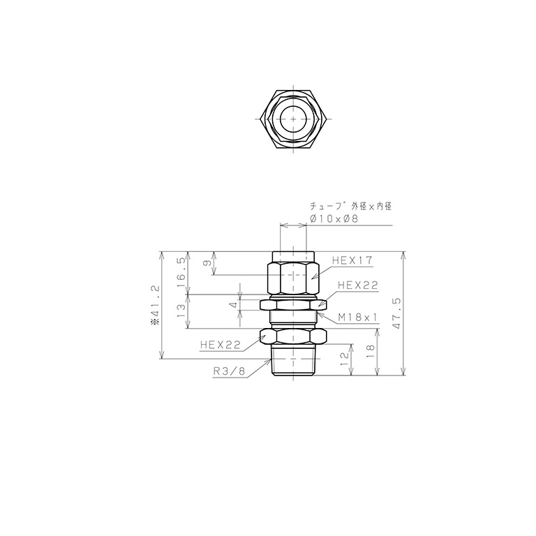 Bản vẽ kỹ thuật Đầu Ngạnh Nối Ống Có Đai Ốc Xiết Dạng Lắp Vách Ren Ngoài Pisco NSMC1080-03