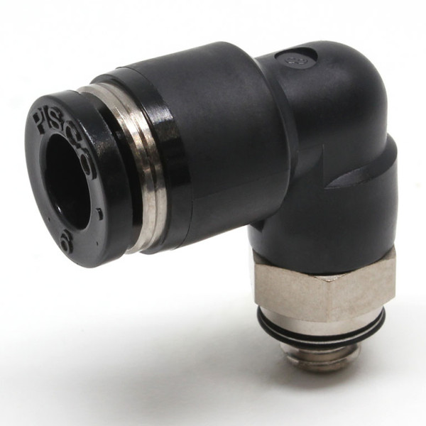 Đầu Nối Nhanh Khí Nén Cong 90° Phi 6mm Ren Ngoài M6 Pisco PL6-M6