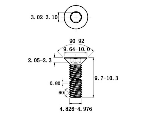 Bản vẽ kỹ thuật Lục Giác Chìm Col Thép Mạ Kẽm Trắng Cr3+ 10.9 DIN7991 M5x10