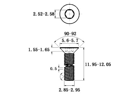 Bản vẽ kỹ thuật Lục Giác Chìm Col Thép Đen 10.9 DIN7991 M3x12 (50Cái/Bịch)