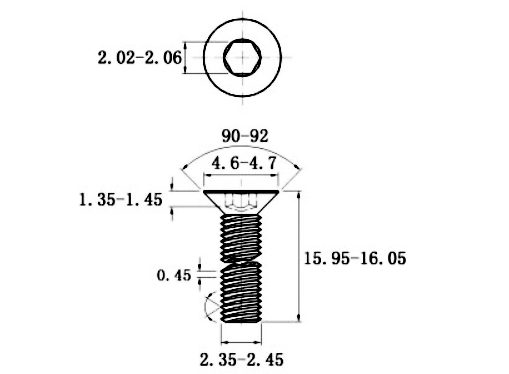 Bản vẽ kỹ thuật Lục Giác Chìm Col Thép Đen 10.9 DIN7991 M2.5x16
