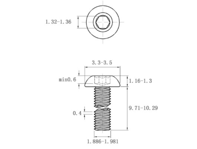 Bản vẽ kỹ thuật Lục Giác Chìm Mo Thép Đen 10.9 ISO7380 M2x10