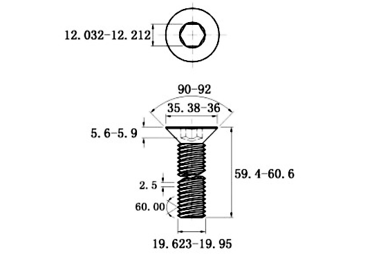 Bản vẽ kỹ thuật Lục Giác Chìm Col Thép Đen 10.9 DIN7991 M20x60