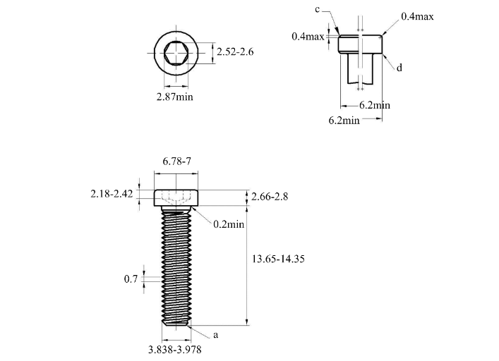 Bản vẽ kỹ thuật Lục Giác Trụ Đầu Thấp Inox 304 DIN7984 M4x14