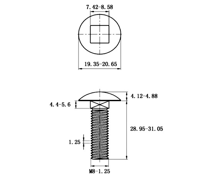 Bản vẽ kỹ thuật Bulong Cổ Vuông Inox 316 DIN603 M8x30