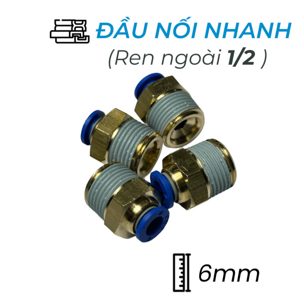 Đầu Nối Nhanh Khí Nén Ø6mm - Ren Ngoài 1/2" CDC MPC 0604 (Màu Xanh)