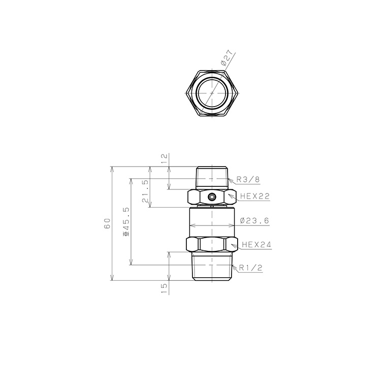 Bản vẽ kỹ thuật Nối Ren Ngoài Thân Lục Giác Có Khớp Xoay Tốc Độ Cao Pisco RHS04-03