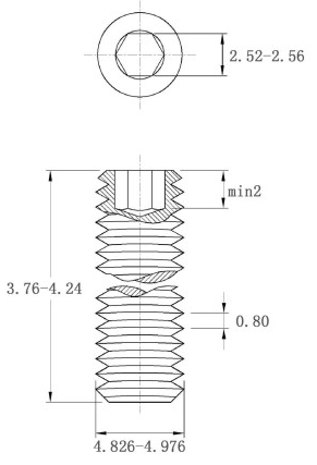 Bản vẽ kỹ thuật Vít Trí Đuôi Bằng Thép Mạ Kẽm 10.9 DIN913 M5x4
