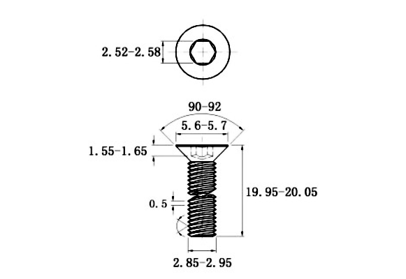 Bản vẽ kỹ thuật Lục Giác Chìm Col Thép Đen 10.9 DIN7991 M3x20