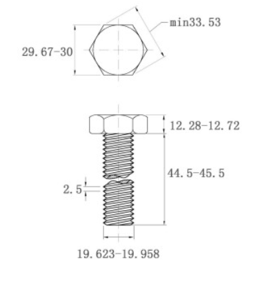 Bản vẽ kỹ thuật Bulong Nhúng Nóng 8.8 DIN933 M20x45