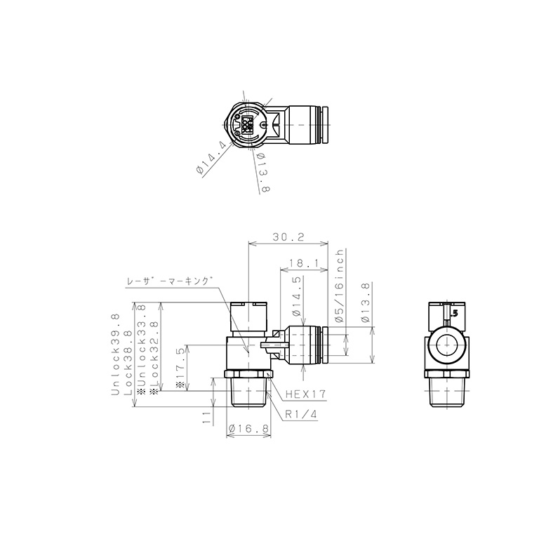 Bản vẽ kỹ thuật Van Tiết Lưu Khí Nén Loại Khóa Đẩy Có Hiển Thị Chỉ Số Pisco JSGC5/16-02ALW