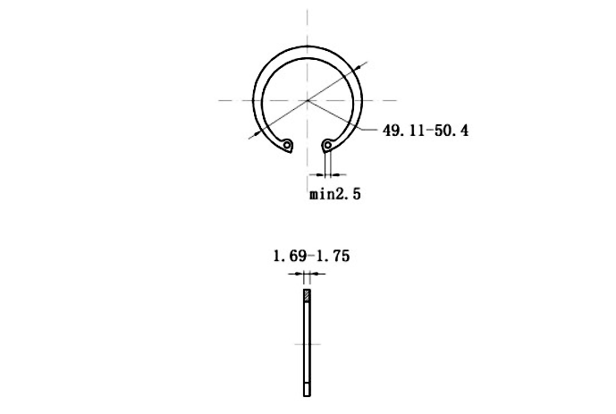Bản vẽ kỹ thuật Phe Gài Lỗ Thép 65Mn DIN472 D46x1.75 (5Cái/Bịch)