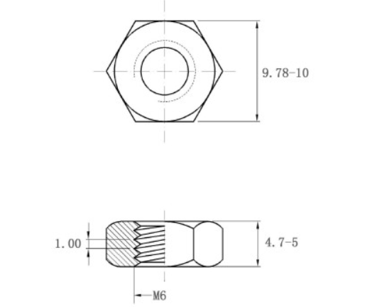 Bản vẽ kỹ thuật Tán Thép Mạ Kẽm Trắng Cr3+ 8.8 DIN934 M6
