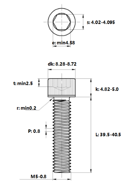 Bản vẽ kỹ thuật Lục Giác Chìm Đầu Trụ Inox 304 DIN912 M5x40 (50Cái/Bịch)