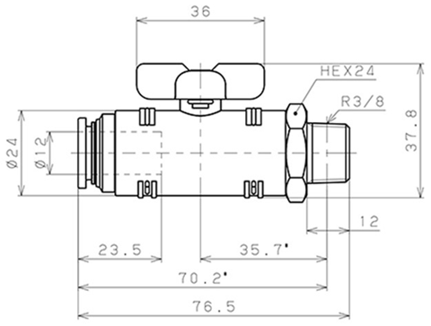 Bản vẽ kỹ thuật Van Bi Khí Nén Inox 304 Pisco BVC60-1203SUS