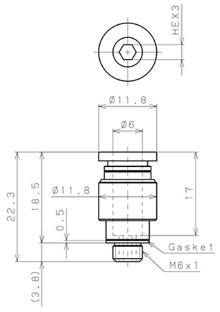 Bản vẽ kỹ thuật Đầu Nối Nhanh Khí Nén Thẳng Phi 6mm Ren Ngoài M6 Pisco POC6-M6