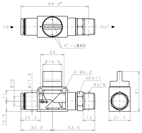 Bản vẽ kỹ thuật Van Tay Khí Nén Pisco HV10-03W